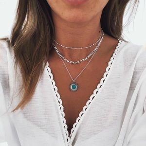 NEW triple layer turquoise sun statement necklace